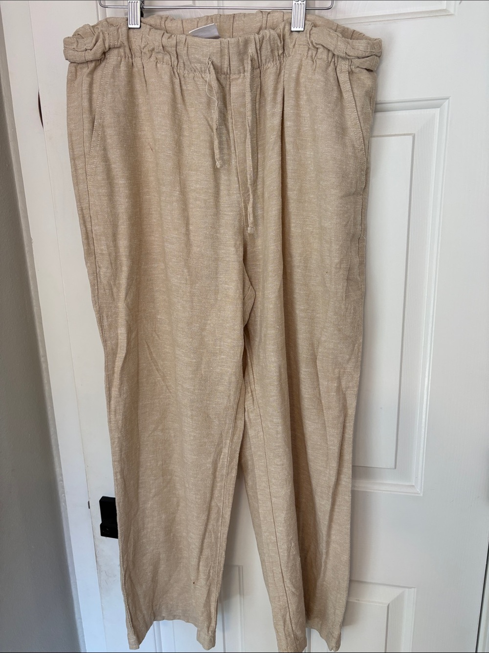 GAP Women's Beige Drawstring Linen-Blend Pants